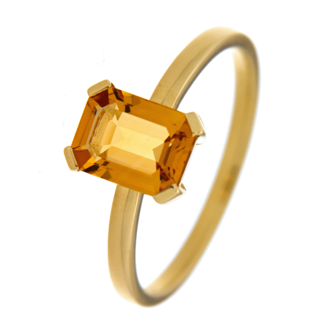 Gouden Ring Emeraldcut Citrien